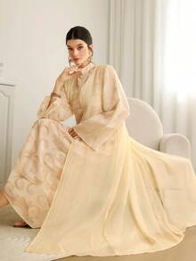 Al Najma Women's Elegant Loose Fit Flare Sleeve Arabic Abaya, Suitable For Spring, Summer, Autumn - Apricot - View 3