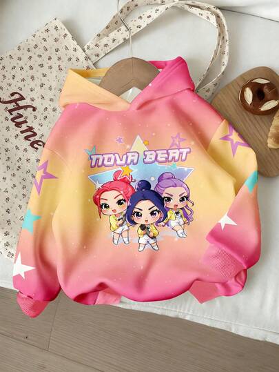 SHEIN 1件装少女休闲韩流卡通星星扎染长袖卫衣，舒适厚实针织套头衫，适合秋冬季穿着