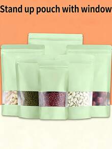 100Pcs Stand Up Pouch Frosted Window Zip Lock Bag Reusable Food Sub-Packaging Bags Cookie Candy Coffee Storage Bag Valentine's Day - Lime Green - View 4
