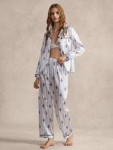 EverLounge Standard Size Women's British Style Open Front Long Sleeve Pajama Set - White - View 1