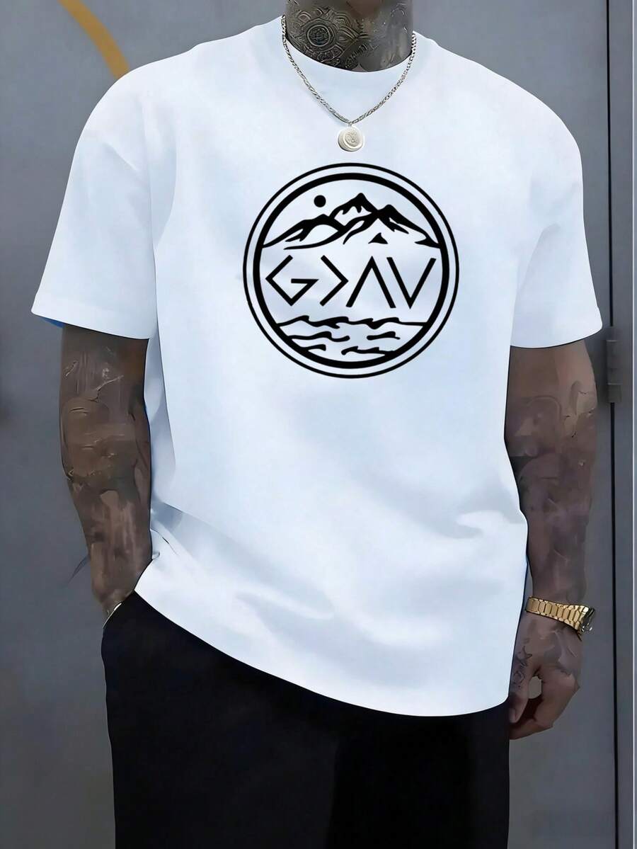 Men's fashionable printed short-sleeved crew neck casual summer short-sleeved top, machine washable, comfortable outdoor casual wear, machine washable shirt - Blanco - Ver 1