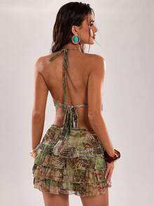 SHEIN BAE Women's Sleeveless Hollow-Out Halter Neck Fashionable Summer Top - Green - View 2