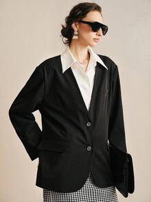 Arave Áo khoác nữ dáng rộng vai, thiết kế 2 trong 1 với cổ áo sơ mi có thể tháo rời, phù hợp cho hai kiểu mặc, thích hợp cho đi làm hàng ngày hoặc làm áo vest công sở, trang phục ngày Valentine cho nữ, đám cưới và các sự kiện. - màu đen - Xem 8