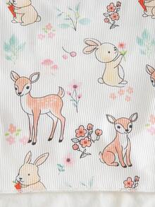 SHEIN Vintaside Kids 4件套女婴碎花上衣，舒适时尚的乡村风格，适合春夏穿着 - 杏色 - 查看 3