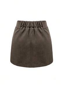 DAZY Women's Solid Color Side Slit Shorts, All Season School - Coffee Brown - View 2