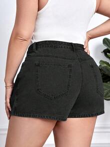 EMERY ROSE Plus Size Solid Color Casual Denim Shorts - Grey - View 2