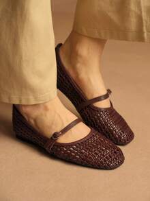 女士新款时尚法式软底芭蕾平底鞋，蝴蝶结装饰绒面革方头乐福鞋 - 棕色 - 查看 5