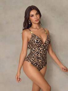 Shapewave Bộ đồ bơi liền thân gợi cảm dành cho nữ với dây đeo chéo, trang trí kim loại, thắt eo, cổ chữ V, thích hợp cho bãi biển và khu nghỉ dưỡng. - Nhiều màu - Xem 6