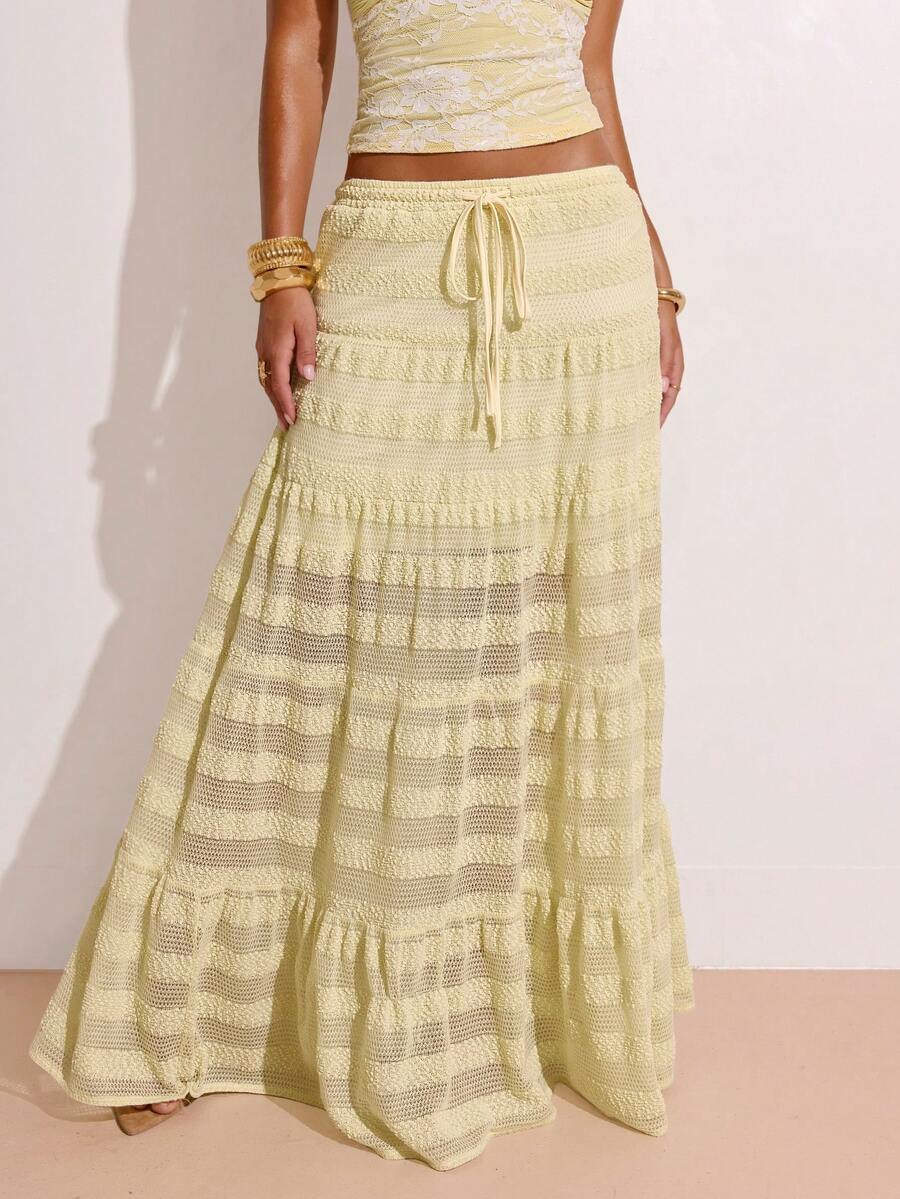 SHEIN BAE Women's Yellow Textured Skirt, Textured Skirt, Suitable For Vacation, Leisure And Holiday Occasions - Yellow - View 1