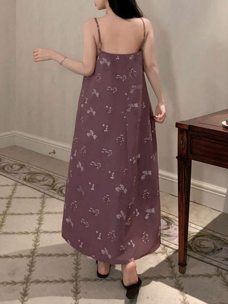 Floral Print Patchwork Trim Camisole Nightgown For Women