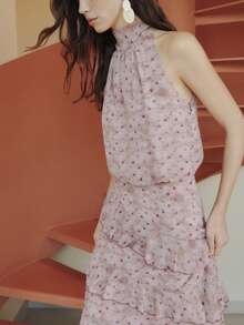 Nöista 露背长裙，裙摆处有荷叶边。 - 粉色 - 查看 4