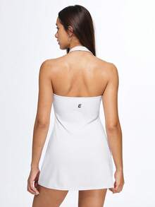 Eassivo 女士时尚优雅吊带 A 字连衣裙 - 内置打底裤，修身运动连衣裙，适合休闲和工作场合 - 白色 - 查看 2