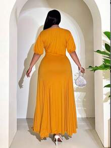 Veslaya 春夏新款印花荷叶边长裙，适合音乐节、复活节、圣帕特里克节、情人节、约会、西部风情、休闲度假、生日派对、毕业典礼、校园、学生、日常休闲、百搭、度假、邮轮、海滩、日光浴、潮流、街头风、婚礼宾客、通勤、早午餐、机场、派对、假日郊游、办公穿着 - 大码 - 黃色 - 查看 3