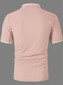 Calvornis 男士休閒短袖 Polo 衫，灰粉色拼接高爾夫 Polo 衫，適合夏季，老錢風百搭，適用於通勤、戶外活動、度假與儀式 - 粉色 - 查看 2