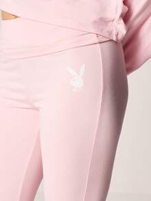 Missguided x Playboy 露肩长袖上衣搭配高腰喇叭裤家居服套装 - 淺粉色 - 查看 4