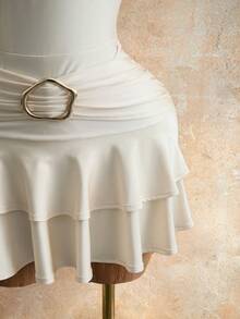 Mistrie 女士无袖镂空露背吊带裙 - 杏色 - 查看 3