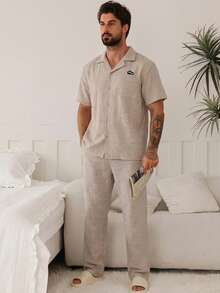 Multi-Color Short Sleeve Matching Pants Men's Pajama Set, Spring/Summer - Multicolor - View 6