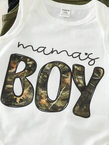SHEIN 4Pcs Unisex Newborn Baby Boy/Girl White Summer Casual Graphic Sleeveless Romper Outfit Sets,Family Matching Slogan Print Bodysuit,Soft Vintage - Multicolor - View 4