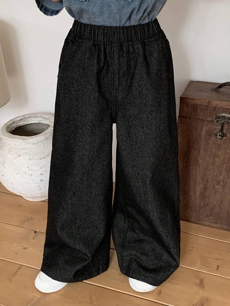 Young Girl Elastic Waist Loose Casual Versatile Wide Leg Jeans