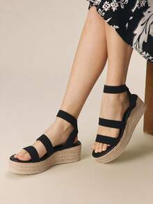 Styleloop Women's Woven Rope Platform Wedge Sandals, Vacation Style BOHO Chic Retro American Western Music Festival Party Outfit Holiday Travel Essential Boho Coachella - Black 2 - View 4