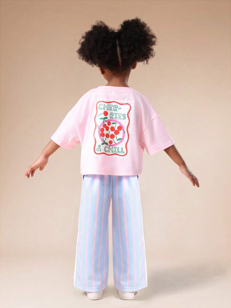 Cherry Crop Top And Stripe Pants Set