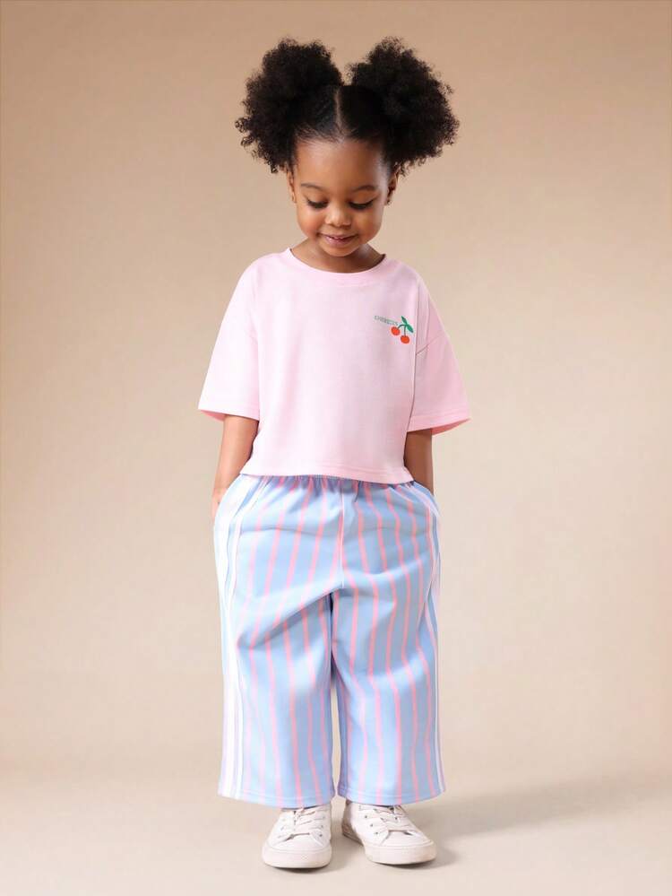 Cherry Crop Top And Stripe Pants Set