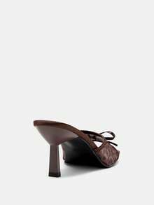 咖啡棕色方头网眼透气露趾高跟凉鞋，百搭简约细高跟凉鞋，适合女士，夏季 - 咖啡棕 - 查看 10