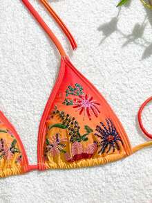 Swim Mod Bộ bikini tam giác đính cườm hoa văn ombre mùa hè mới dành cho nữ, kiểu cổ yếm, thích hợp cho kỳ nghỉ biển. - Nhiều màu - Xem 1