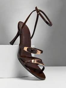 SHUZIA Giày sandal cao gót mũi nhọn hai quai ngang thanh lịch dành cho nữ. - Màu nâu Sô-cô-la - Xem 7
