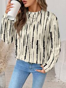 SHEIN LUNE Lässiges, minimalistisches, retro-elegantes Damen Sweatshirt mit gestreiftem Kontrastdruck und rundem Ausschnitt in weiter Passform, geeignet für Ausflüge, Straßenmode, Flughafen, Hochzeiten, Partys, Geburtstage, Karneval, Musikfestivals, Chic - Verschiedenfarbig - Übersicht 4