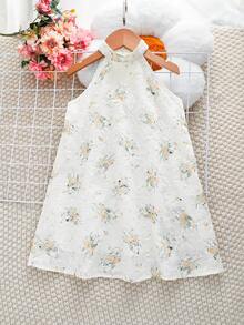Emery Rose Kids Emery Rose Kids 小女孩無袖碎花休閒雪紡洋裝 白色小女孩夏日吊頸背心洋裝 Daisy Girls 主日洋裝 - 白色 - 查看 6