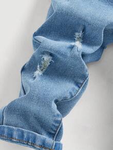 SHEIN Baby Boy Distressed Denim Jeans, Casual & Suitable For Autumn/Winter - Light Wash - View 3