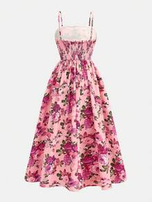 SHEIN Tween Girl Ditsy Floral Sleeveless Mid-Length Dress, Pastel Pink - Pink - View 5