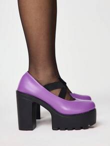 ROMWE Kawaii Tacones para mujer Y2K para uso diario - Cruz Púrpura - Ver 4