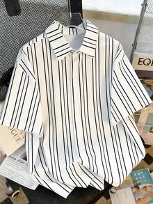 Claim Dot 男士条纹印花单排扣休闲/工作短袖衬衫 - 彩色 - 查看 1