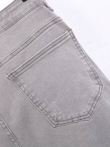 Manfinity Roughcore Men's Solid Color Belted Ripped Fashionable Versatile Casual Jeans - Dark Grey - View 6