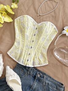 Soleia Elegant Corset Bustier Top With Fish Bone Boning, Shapewear For Summer - Yellow - View 5