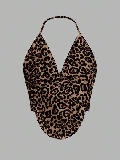 Firerie Spring/Summer Leopard Print Women's Sexy Bohemian Spaghetti Strap Tank Top, Elegant Vacation Beachwear, Festival Rave Outfit, Suitable For Summer Holidays, Tropical Vacations, Beach Trips, Music Festi