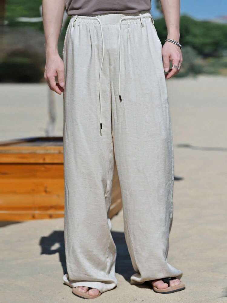 Men's Solid Color Elastic Waist Lounge Pants, Spring/Summer