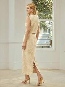 MOTF PREMIUM 2PCS/SET WOMEN'S COMMUTER TEXTURED VEST AND SLIT SKIRT SET - Apricot - View 3