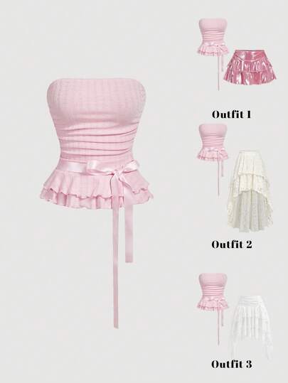 SHEIN MOD 女士粉色蝴蝶结抹胸上衣