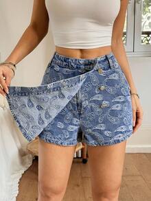 Rivivi Váy denim nữ kiểu dáng thường ngày, họa tiết Paisley, cài một hàng khuy, thích hợp cho kỳ nghỉ hè và đi làm. - Rửa trung bình - Xem 8