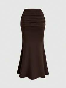 Sweetra 大码女式两件套，咖啡色复古优雅金属花朵装饰无袖上衣搭配褶裥鱼尾裙，两件套适合海滩、度假、春季和夏季穿着。 - 棕色 - 查看 10