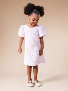 SUMWON Girls Puff Sleeve Textured Mini Dress With Cut Out Back Detail Spring Summer Party Occasion Wear Kids Fashion For Casual And Vacation - Purple - View 8