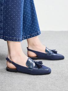 CUCCOO BIZCHIC New Summer Slip-On Loafers With Tassels, Casual Outdoor Sandals - Blue - View 4