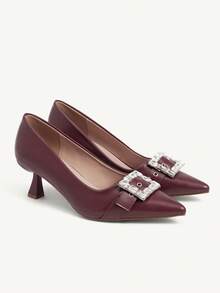 CUCCOO CHICEST 女士纯色尖头水钻装饰优雅高跟鞋 - 棕紅色 - 查看 8