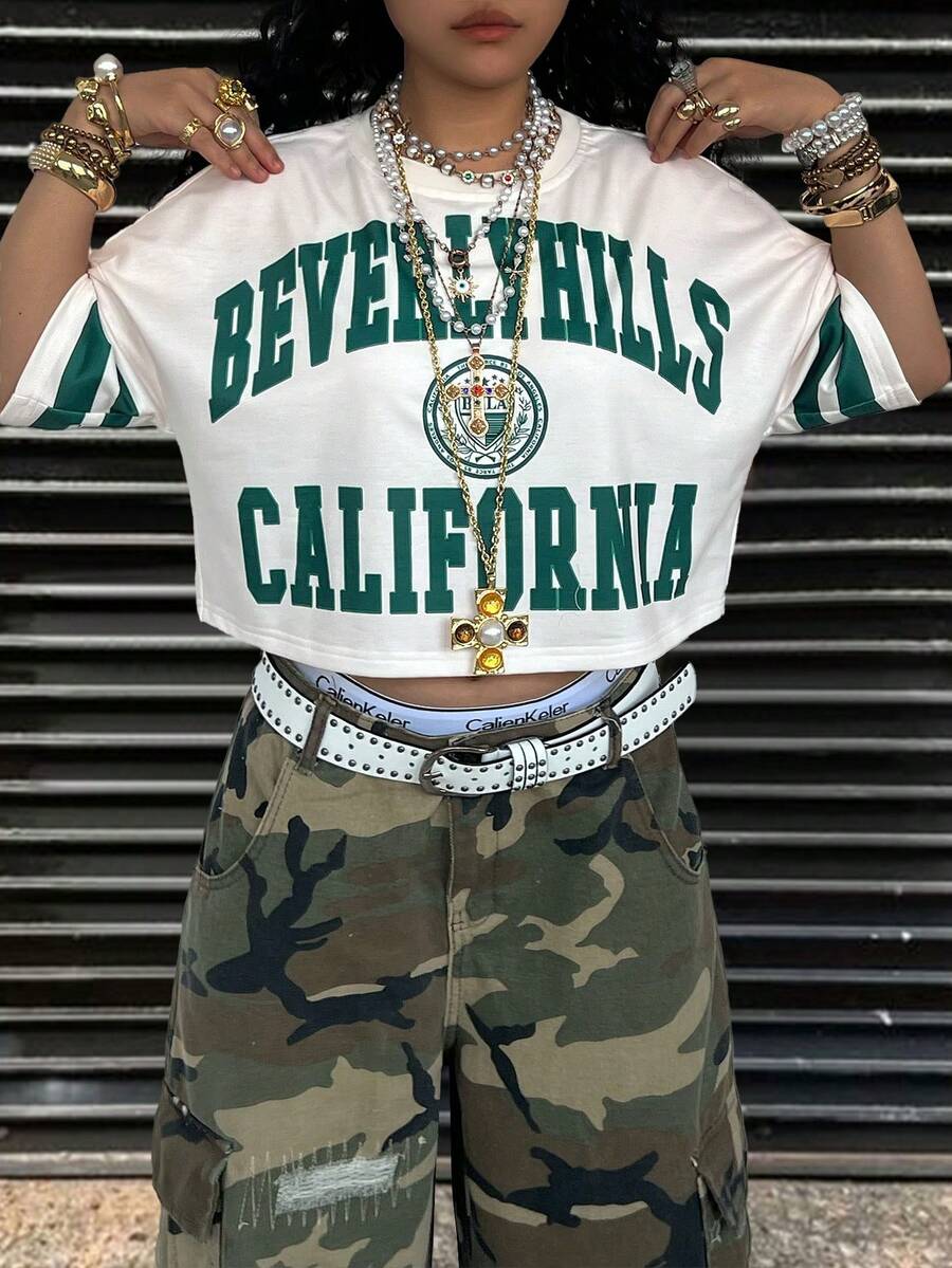 Rovax Women's Letter Print Round Neck Short Sleeve Casual Versatile T-Shirt - White - View 1