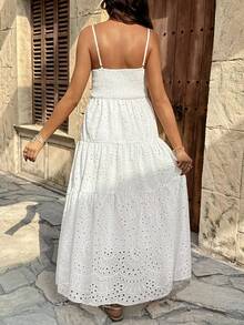 SHEIN Đầm không tay thêu hoa dành cho bà bầu, thời trang cho các bữa tiệc, kỳ nghỉ và những chuyến đi chơi. - trắng - Xem 3