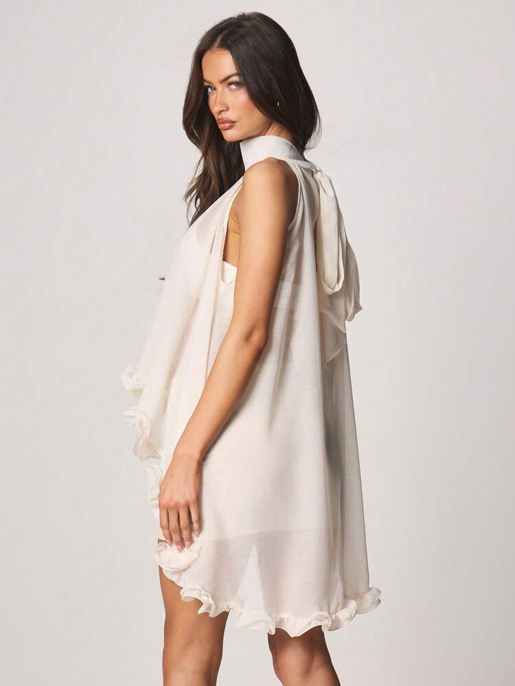 MISSGUIDED Chiffon Ruffle Halter Neck Sleeveless Blouse With High Low Hem And Flowing Drape Detail For Spring Summer Casual Elegant Occasions