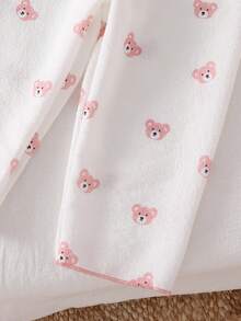 Baby Girls Pajamas-2 Pieces Pajama Set Pink Bear Print Long Sleeve Button Front Collar Top Elastic Waist Long Pants Soft Cozy Lightweight All Season Holiday 2026 Essential Nightwear Bedtime Gift For Infants Toddlers - Multicolor - View 6